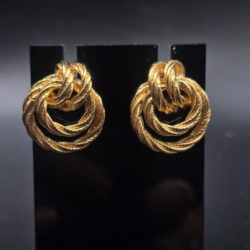 Avon 1986 Rope Twist Earrings Gold Tone Twisted Knot Vintage Jewelry